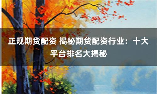 正规期货配资 揭秘期货配资行业：十大平台排名大揭秘